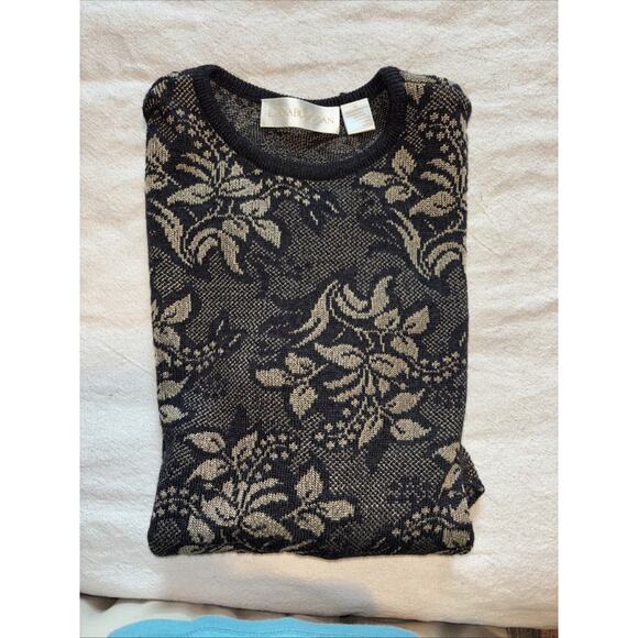 Dana Buchman Small Wool + Rayon Black & Gold Floral Pullover Sweater - Picture 8 of 9